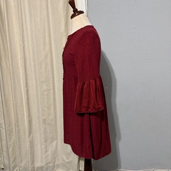 Knox Rose Women Burgundy Lace Front Bell Sleeve Boho Peasant Cottagecore Dress M - Picture 6 of 13